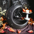 Black Crescent Moon Oil Burner | Gothic Lunar Decor | Witchy Home Fragrance