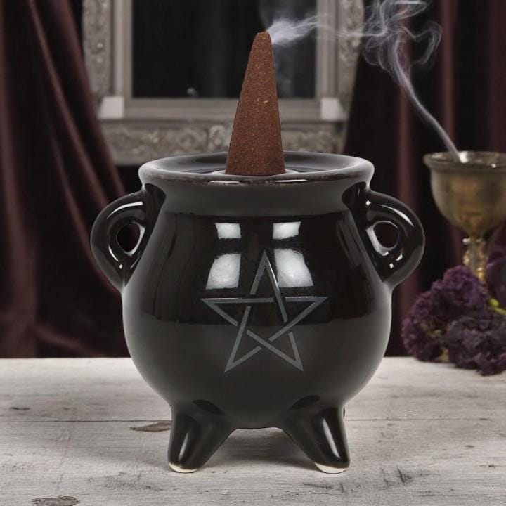 Pentagram Cauldron Incense Holder: Porcelain Witchy Altar Decor