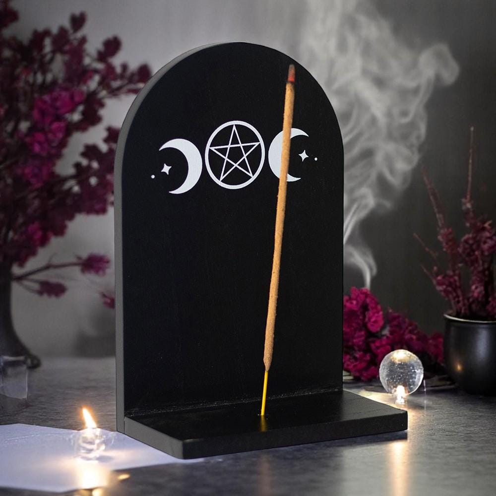 Triple Moon Incense Burner & Crystal Shelf | Wicca Altar Decor