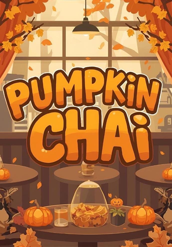 Pumpkin Chai Latte Art Print, Fall Beverage Illustration, Autumn Kitchen Decor