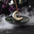 Gold Crescent Moon Ceramic Incense Holder: Celestial Ash Catcher